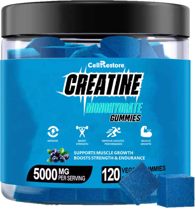 CellRestore Creatine Monohydrate Gummies for Men & Women-5g of Creatine Monohydrate per Serving- Help Increase Strength and Build Muscle,Blueberry Flavor, 120 Count