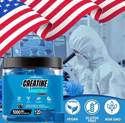 CellRestore Creatine Monohydrate Gummies for Men & Women-5g of Creatine Monohydrate per Serving- Help Increase Strength and Build Muscle,Blueberry Flavor, 120 Count